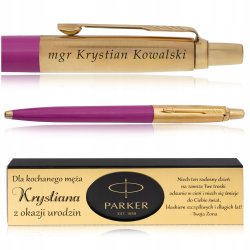 ZŁOTY DŁUGOPIS PARKER JOTTER MAGENTA 24 KARATY + PUDEŁKO Z DEDYKACJĄ GRAWER