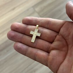 BŁYSZCZĄCY ZŁOTY KRZYŻ SREBRO PR 925 POZŁACANY KRZYŻYK + CYRKONIE NA ROCZEK