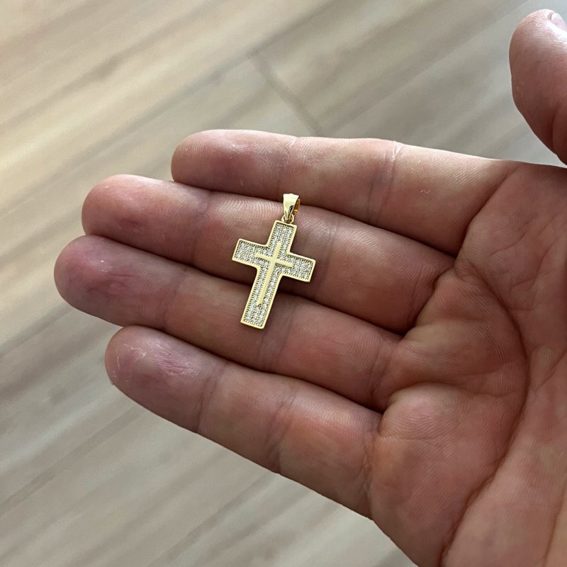 BŁYSZCZĄCY ZŁOTY KRZYŻ SREBRO PR 925 POZŁACANY KRZYŻYK + CYRKONIE NA ROCZEK