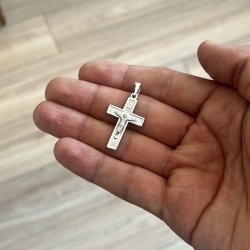 PIĘKNY SREBRNY KRZYŻYK KOMUNIJNY RODOWANY 925 DIAMENTOWANY KRZYŻ NA PREZENT