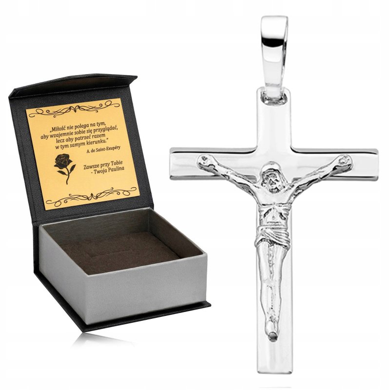 ELEGANCKI SREBRNY DIAMENTOWANY KRZYŻYK RODOWANY 925 PREZENT DLA CHŁOPCA