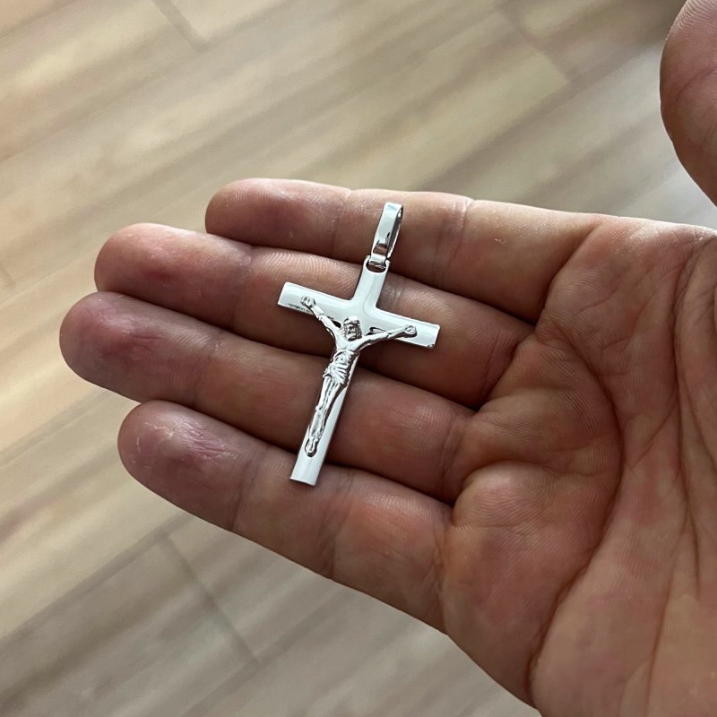 ELEGANCKI SREBRNY DIAMENTOWANY KRZYŻYK RODOWANY 925 PREZENT DLA CHŁOPCA