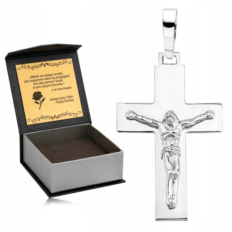 ELEGANCKI SREBRNY DIAMENTOWANY KRZYŻYK RODOWANY PR. 925 PREZENT NA ROCZEK