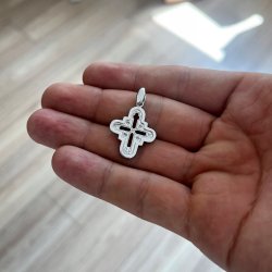 PIĘKNY SREBRNY RODOWANY KRZYŻYK DIAMENTOWANY 925 NA KOMUNIĘ BIERZMOWANIE