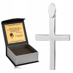 PIĘKNY SREBRNY RODOWANY KRZYŻYK DIAMENTOWANY 925 GRAWER PAMIĄTKA SAKRAMENTU