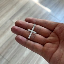 PIĘKNY SREBRNY RODOWANY KRZYŻYK DIAMENTOWANY 925 GRAWER PAMIĄTKA SAKRAMENTU