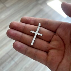 PIĘKNY SREBRNY RODOWANY KRZYŻYK DIAMENTOWANY 925 PAMIĄTKA CHRZTU ŚWIĘTEGO