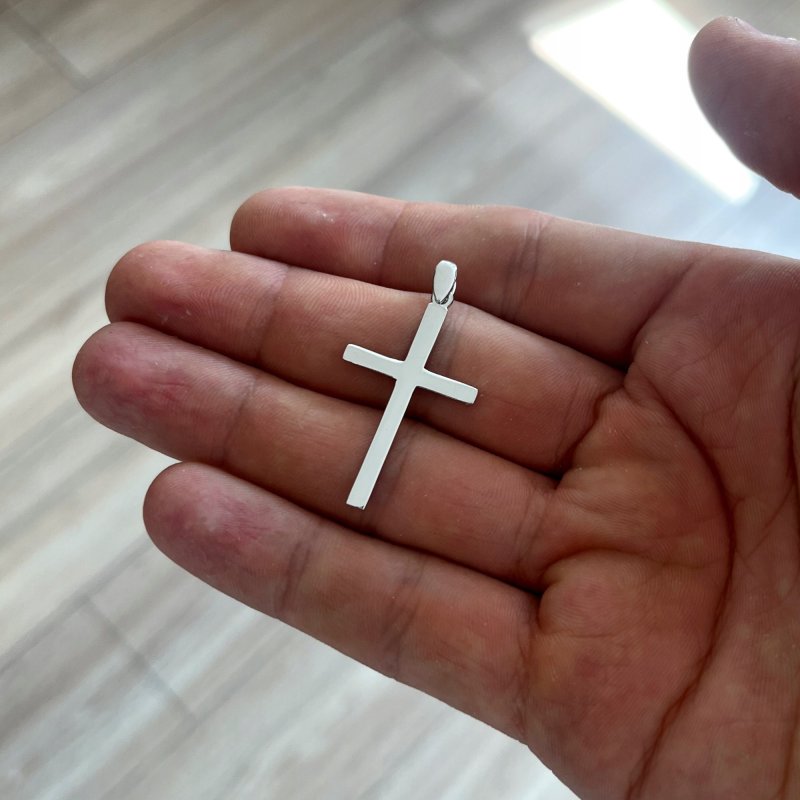 PIĘKNY SREBRNY RODOWANY KRZYŻYK DIAMENTOWANY 925 PAMIĄTKA CHRZTU ŚWIĘTEGO