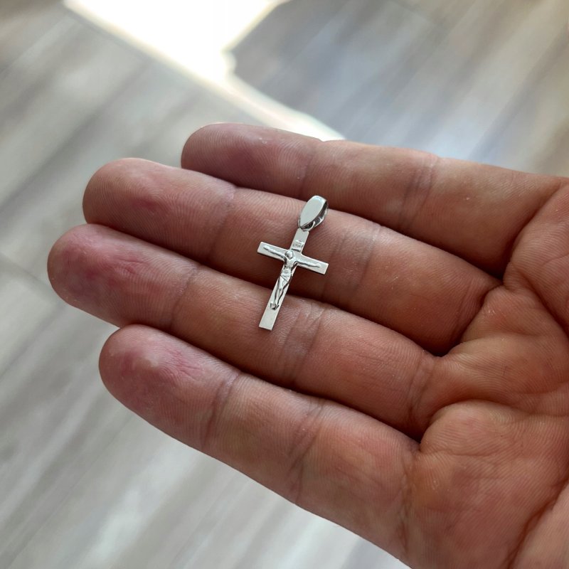 PIĘKNY SREBRNY RODOWANY KRZYŻYK DIAMENTOWANY 925 NA CHRZEST KOMUNIĘ ROCZEK