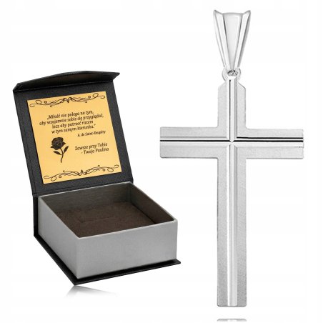 DUŻY SREBRNY KRZYŻ RODOWANY 925 DIAMENTOWANY KRZYŻYK + GRAWER GRATIS