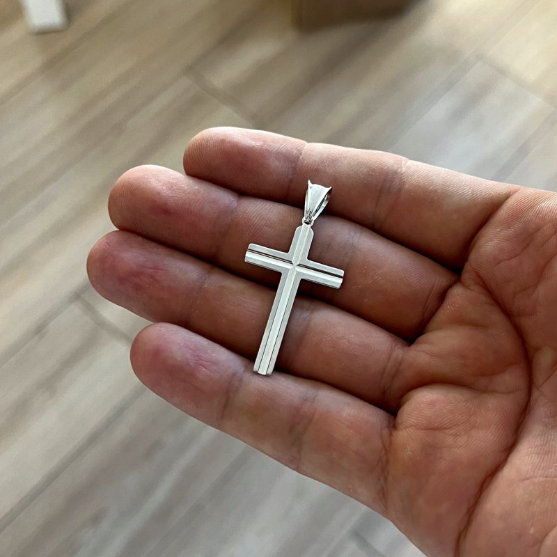 DUŻY SREBRNY KRZYŻ RODOWANY 925 DIAMENTOWANY KRZYŻYK + GRAWER GRATIS