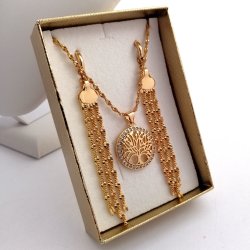 DAMSKI KOMPLET NASZYJNIK + ZAWIESZKA DRZEWKO CYRKONIE+KOLCZYKI 18K DLA NIEJ