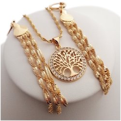 DAMSKI KOMPLET NASZYJNIK + ZAWIESZKA DRZEWKO CYRKONIE+KOLCZYKI 18K DLA NIEJ