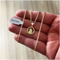 ELEGANCKI ZŁOTY ŁAŃCUSZEK Z MEDALIKIEM SREBRO 925/585 ZŁOTO 14K + DEDYKACJA