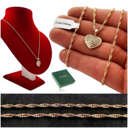ZŁOTY NASZYJNIK SERCE STAL CHIRURGICZNA CYRKONIA 18K PREZENT DLA MAMY 55 CM