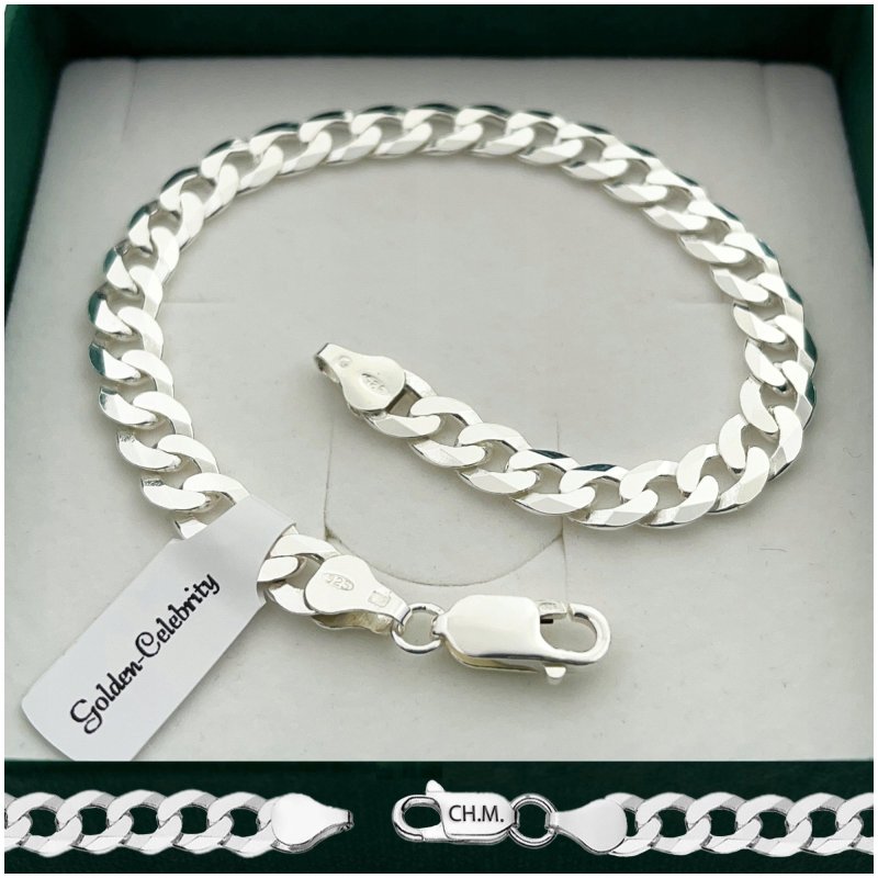 SREBRNA BRANSOLETA MĘSKA DIAMENTOWANA 22cm/6mm PANCERKA SREBRO 925 + GRAWER