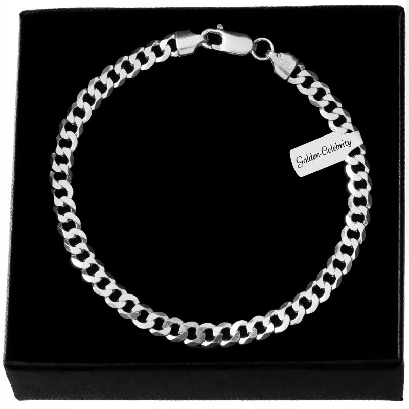 SREBRNA BRANSOLETA MĘSKA DIAMENTOWANA 23cm/6mm PANCERKA SREBRO 925 + GRAWER