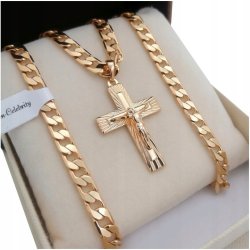 ZŁOTY ŁAŃCUSZEK PANCERKA SZEROKI + KRZYŻYK 18K 50CM NA PREZENT + DEDYKACJA