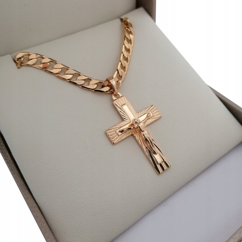 ZŁOTY ŁAŃCUSZEK PANCERKA SZEROKI + KRZYŻYK 18K 50CM NA PREZENT + DEDYKACJA