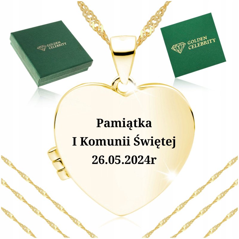 ZŁOTY ŁAŃCUSZEK + SEKRETNIK SERCE PR 925/585 14K DLA DZIEWCZYNKI NA KOMUNIĘ