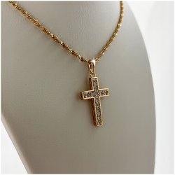 ZŁOTY ŁAŃCUSZEK Z KRZYŻYKIEM ZAWIESZKA Z CYRKONIAMI + DEDYKACJA DLA KOBIETY