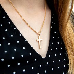 POZŁACANY ŁAŃCUSZEK ZE STALI CHIRURGICZNEJ ZAWIESZKA KRZYŻYK KLASYCZNY 18K