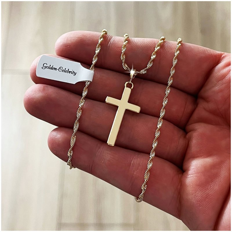 POZŁACANY ŁAŃCUSZEK ZE STALI CHIRURGICZNEJ ZAWIESZKA KRZYŻYK KLASYCZNY 18K