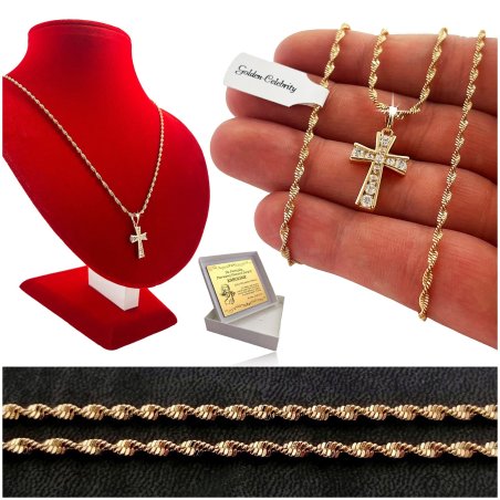 ZŁOTY ŁAŃCUSZEK + KRZYŻYK 18K STAL CHIRURGICZNA NA PREZENT + GRAWER GRATIS