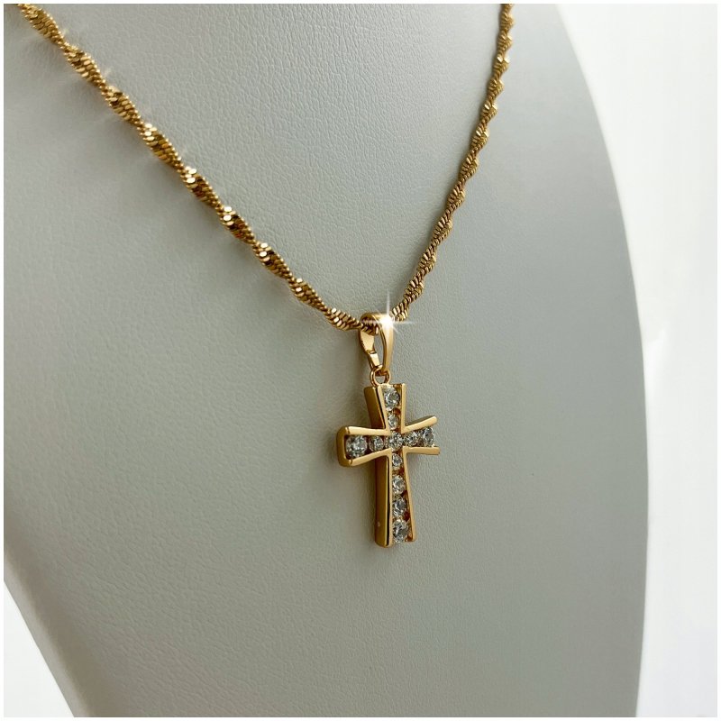ZŁOTY ŁAŃCUSZEK + KRZYŻYK 18K STAL CHIRURGICZNA NA PREZENT + GRAWER GRATIS