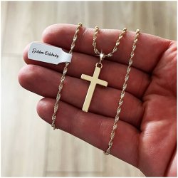 ZŁOTY NASZYJNIK + KRZYŻYK 18K STAL CHIRURGICZNA NA PREZENT + GRAWER GRATIS
