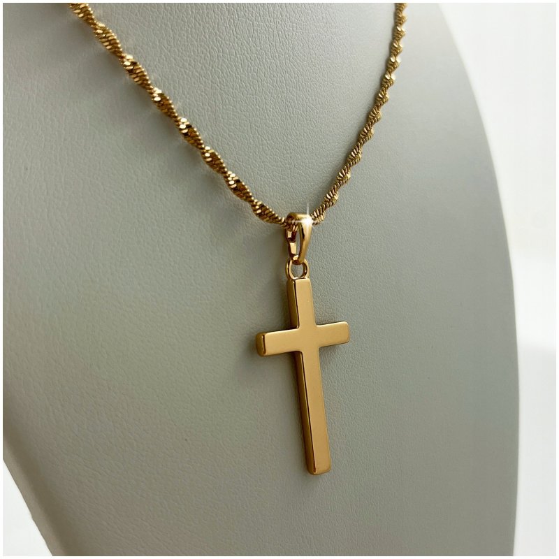 ZŁOTY NASZYJNIK + KRZYŻYK 18K STAL CHIRURGICZNA NA PREZENT + GRAWER GRATIS