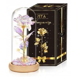 SREBRNY ŁAŃCUSZEK Z SERDUSZKIEM 925 + RÓŻA WIECZNA LED W SZKLE NA PREZENT