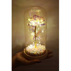 SREBRNY NASZYJNIK SERCE PR 925 + RÓŻA WIECZNA LED / ZESTAW PREZENTOWY