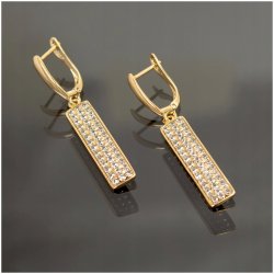 PIĘKNE ZŁOTE POZŁACANE KOLCZYKI WISZĄCE Z CYRKONIAMI STAL CHIRURGICZNA 18K