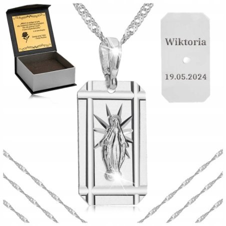 SREBRNY ŁAŃCUSZEK KOMUNIJNY ŁAŃCUSZEK MEDALIK 925 DLA DZIEWCZYNKI + GRAWER