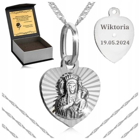 SREBRNY ŁAŃCUSZEK + MEDALIK MATKA BOSKA 925 + GRAWER DŁUGI NASZYJNIK 70 CM