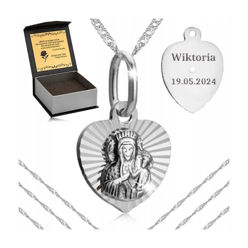 DAMSKI ŁAŃCUSZEK + MEDALIK SERCE SREBRO PRÓBY 925 + GRAWER NA PREZENT 60 CM