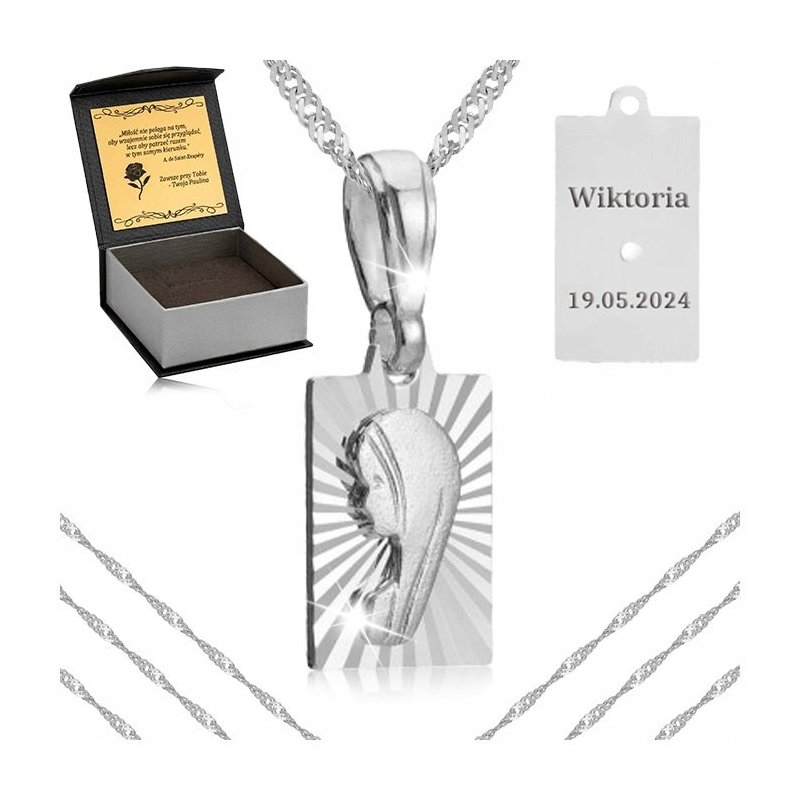 DAMSKI DŁUGI ŁAŃCUSZEK SINGAPUR + MEDALIK WISIOREK 925 +GRAWER 70CM PREZENT
