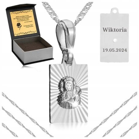 SREBRNY ŁAŃCUSZEK SINGAPUR + ZAWIESZKA MEDALIK PR. 925 + GRAWER DLA KOBIETY