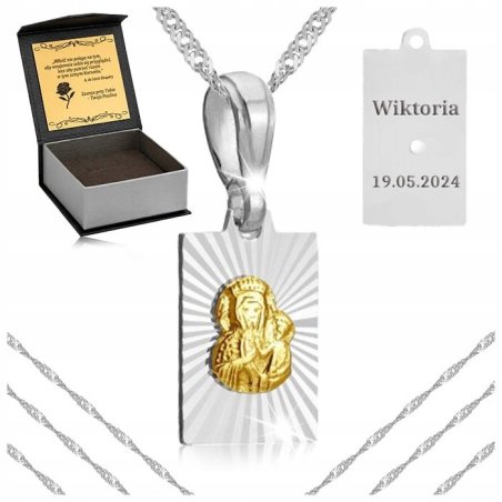 SREBRNY ŁAŃCUSZEK + POZŁACANY MEDALIK MARYJA PR. 925 + GRAWER BIERZMOWANIE