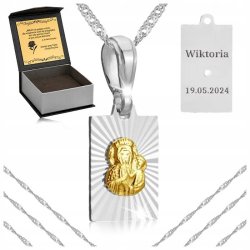 SREBRNY ŁAŃCUSZEK Z MEDALIKIEM PR. 925 PAMIĄTKA I KOMUNII ŚWIĘTEJ + GRATISY