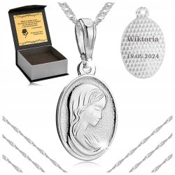 DŁUGI ŁAŃCUSZEK DAMSKI + MEDALIK MARYJA SREBRO 925 + GRAWER 70CM NA PREZENT