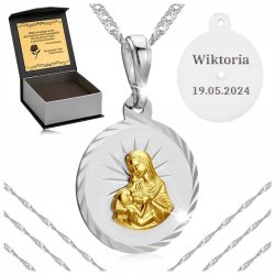 SREBRNY ŁAŃCUSZEK Z MEDALIKIEM PR. 925 PAMIĄTKA I KOMUNII ŚWIĘTEJ + GRATISY