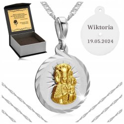 SREBRNY ŁAŃCUSZEK KOMUNIJNY ŁAŃCUSZEK MEDALIK 925 DLA DZIEWCZYNKI + GRAWER