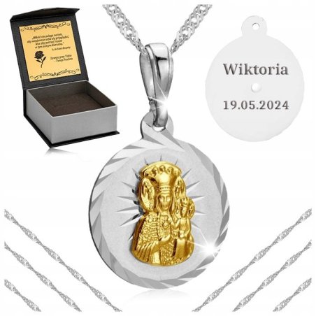 SREBRNY ŁAŃCUSZEK KOMUNIJNY ŁAŃCUSZEK MEDALIK 925 DLA DZIEWCZYNKI + GRAWER