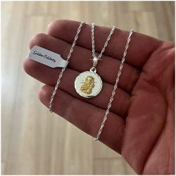 SREBRNY ŁAŃCUSZEK SINGAPUR + MEDALIK 925 MATKA BOSKA CZĘSTOCHOWSKA + GRAWER
