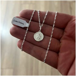 SREBRNY ŁAŃCUSZEK KOMUNIJNY ŁAŃCUSZEK MEDALIK 925 DLA DZIEWCZYNKI + GRAWER