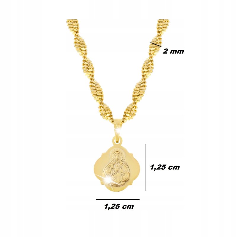 DAMSKI ZŁOTY NASZYJNIK + MEDALIK SZKAPLERZ 18K + DEDYKACJA NA URODZINY 60CM