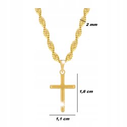 ZŁOTY ŁAŃCUSZEK SINGAPUR SKRĘCANY + KRZYŻYK KRZYŻ CYRKONIE 18K + DEDYKACJA
