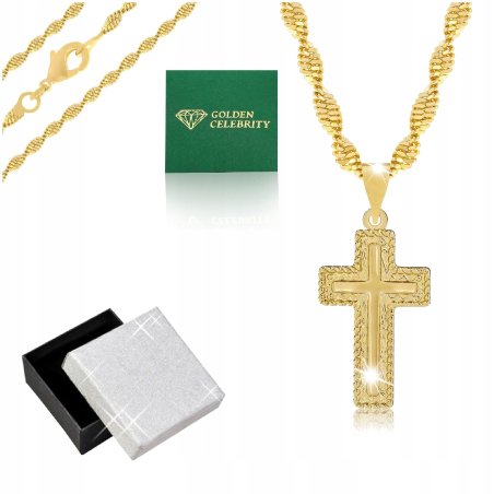 ZŁOTY ŁAŃCUSZEK SINGAPUR +ZAWIESZKA KRZYŻYK 18K NA PREZENT DLA KOBIETY 60CM
